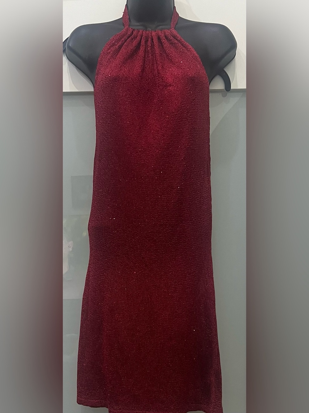 BRAND NEW OUTCAST Women’s Knit Halter Backless Burgundy Dress Size L